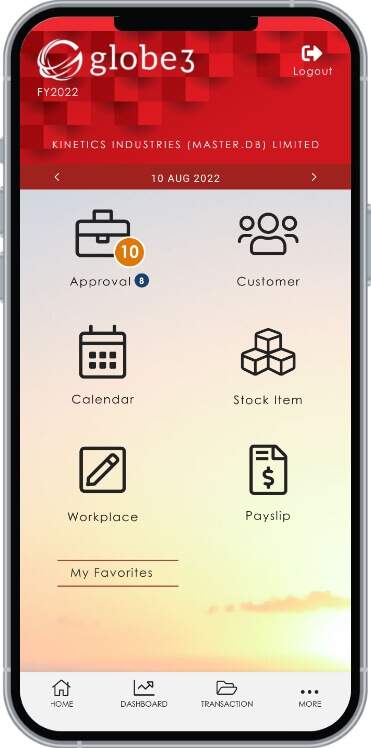 screenshot of Globe3 ERP